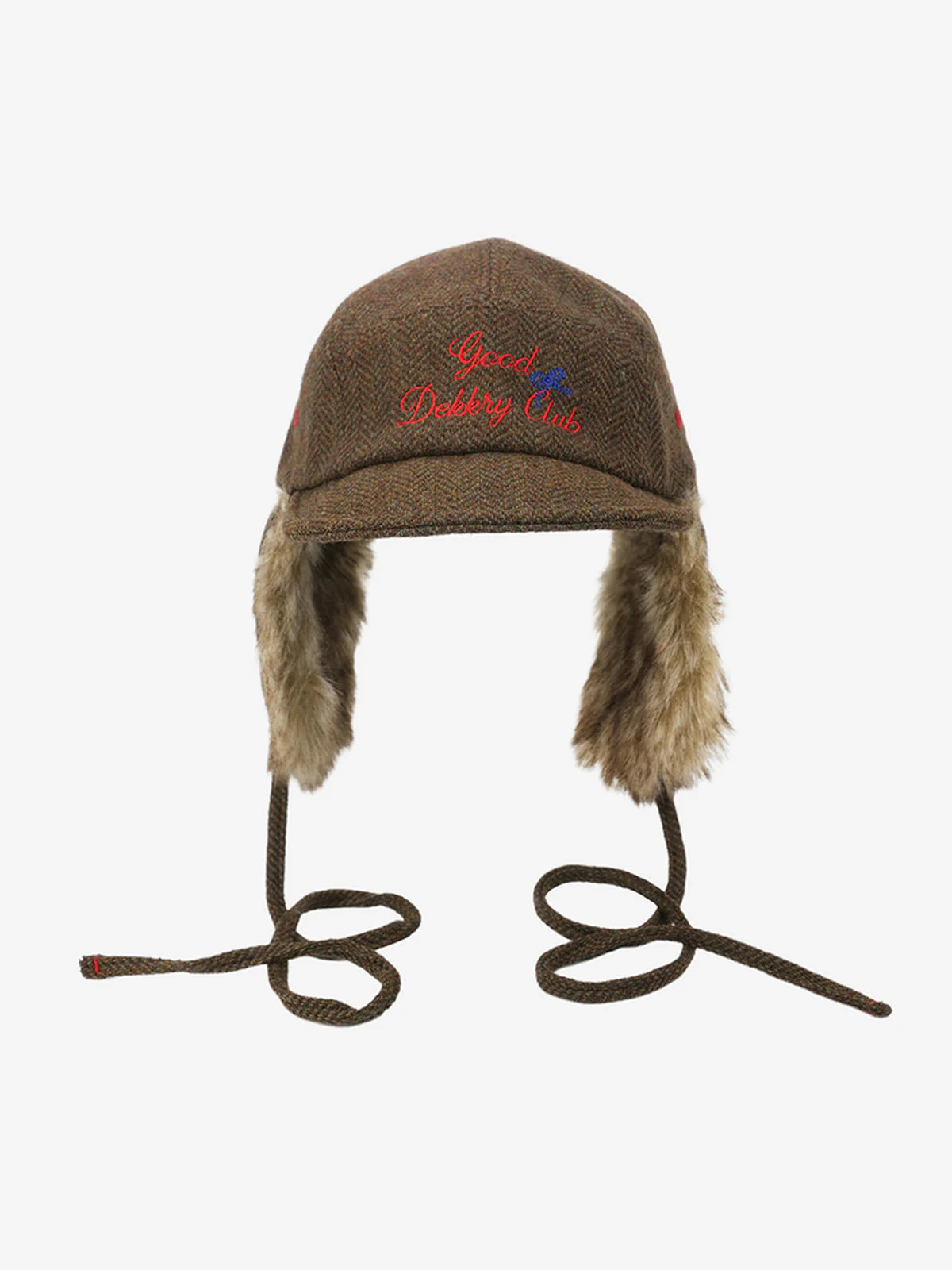 Retro Tweed Plush Earflap Embroidered Letter Cap - Image 3