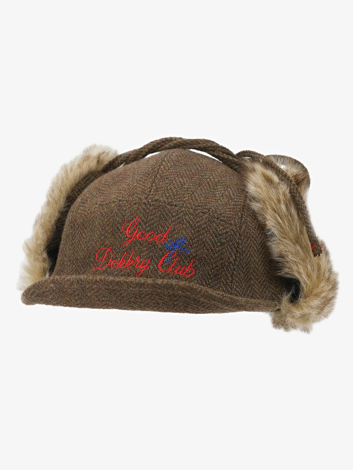 Retro Tweed Plush Earflap Embroidered Letter Cap - Image 4