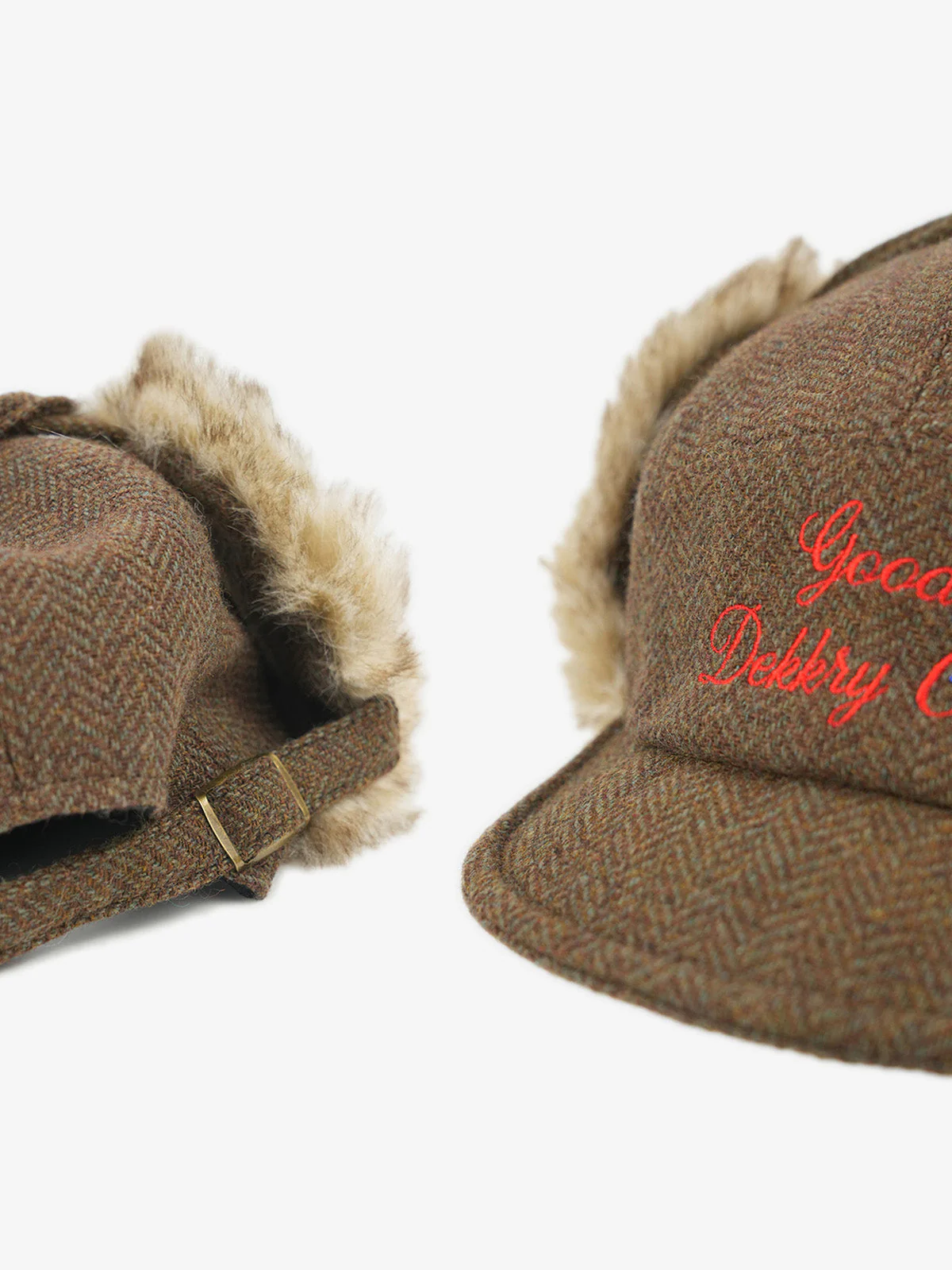 Retro Tweed Plush Earflap Embroidered Letter Cap - Image 7