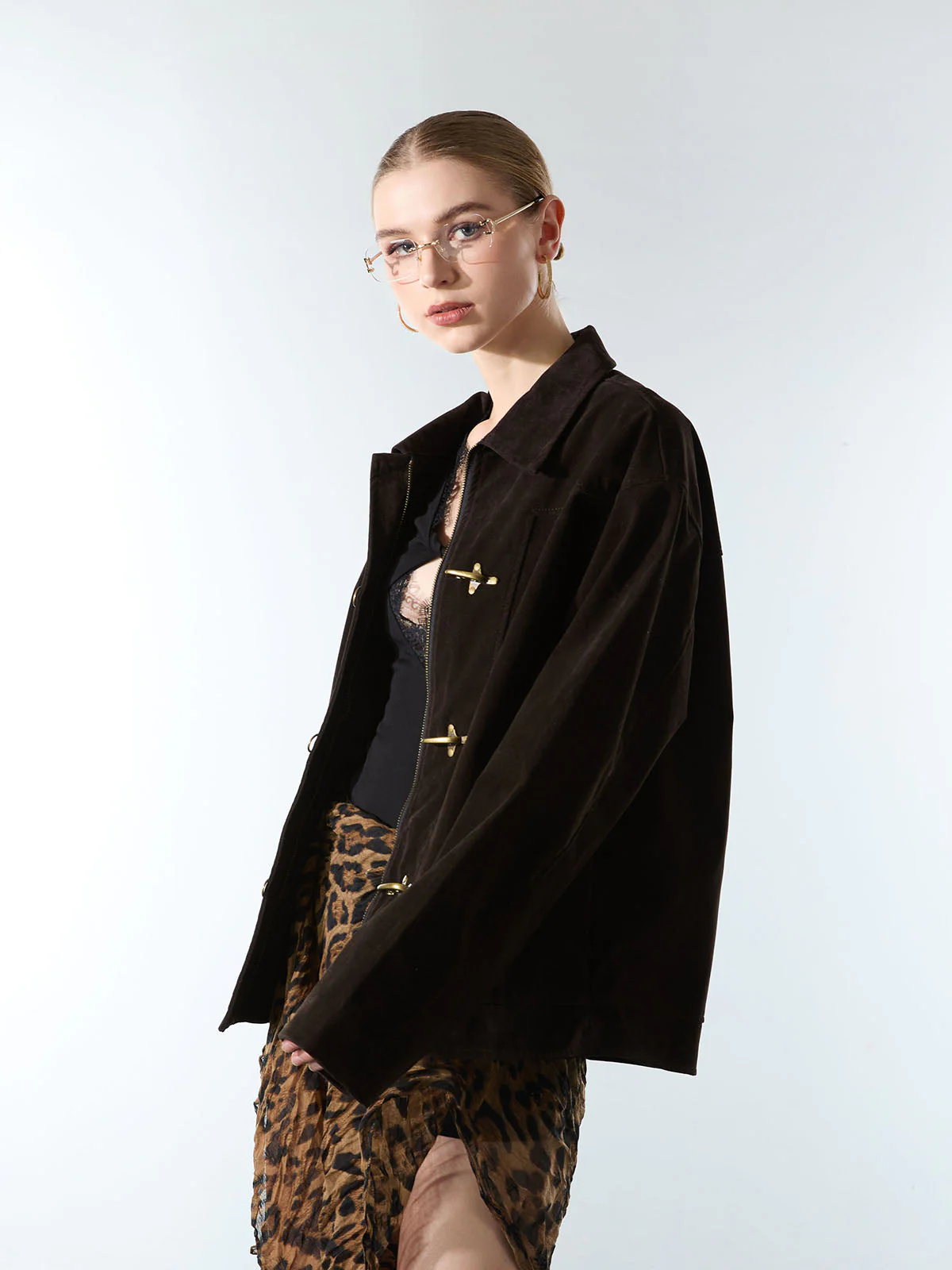 Retro Unique Metal Button Suede Lapel Bomber Jacket - 2538 - Image 7