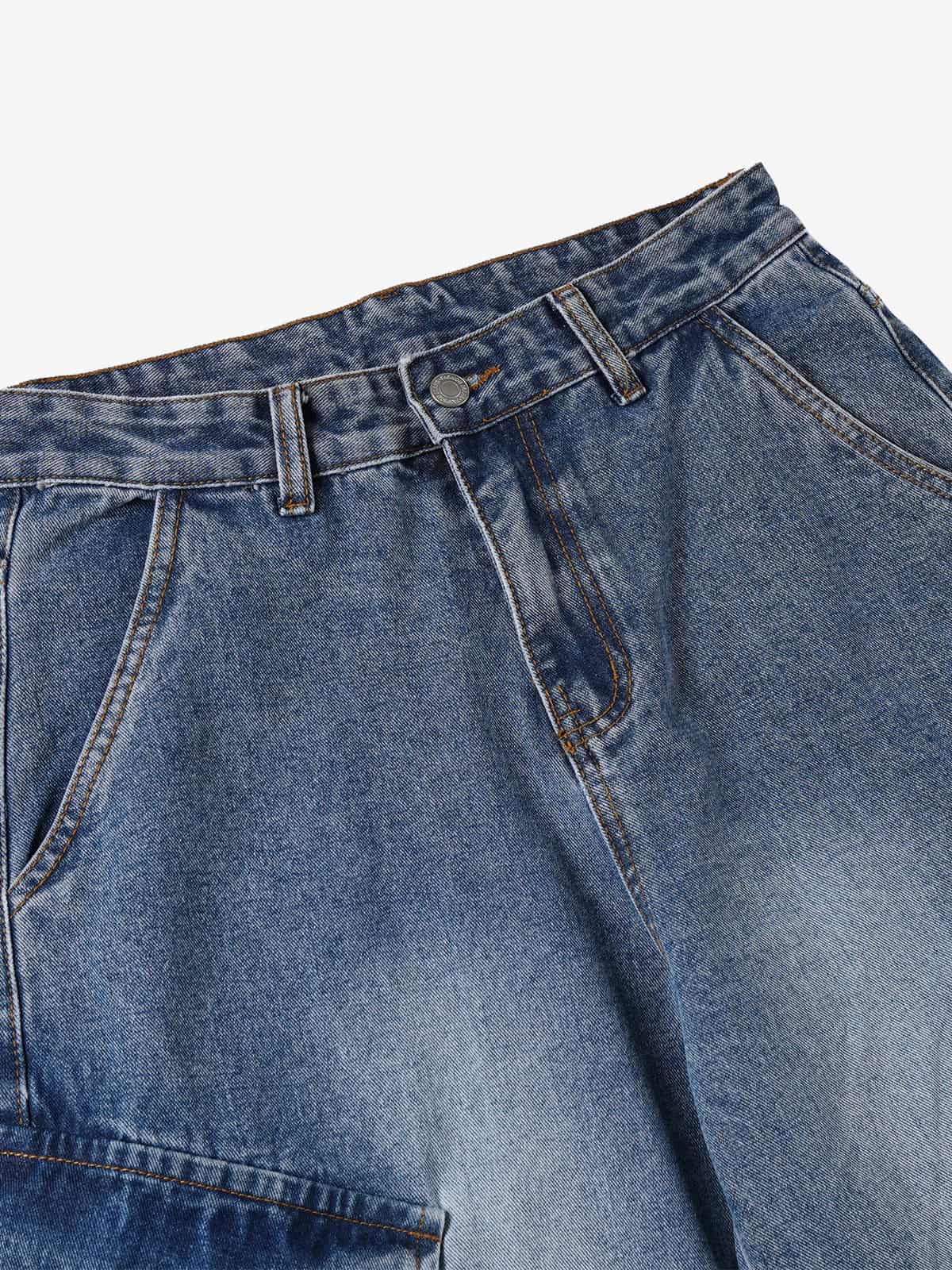 Retro Washed Cargo Multi-Pocket Straight Jeans - Image 3