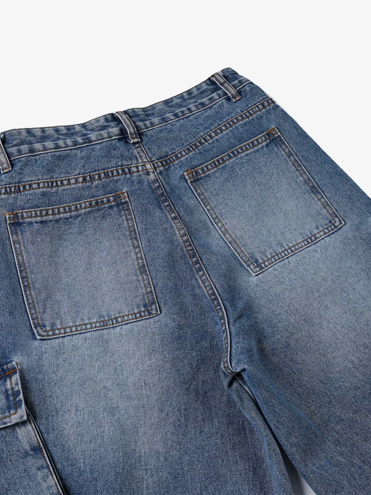 Retro Washed Cargo Multi-Pocket Straight Jeans - Image 4