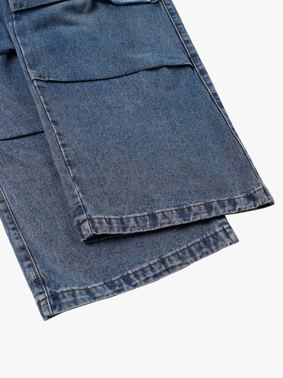 Retro Washed Cargo Multi-Pocket Straight Jeans - Image 5