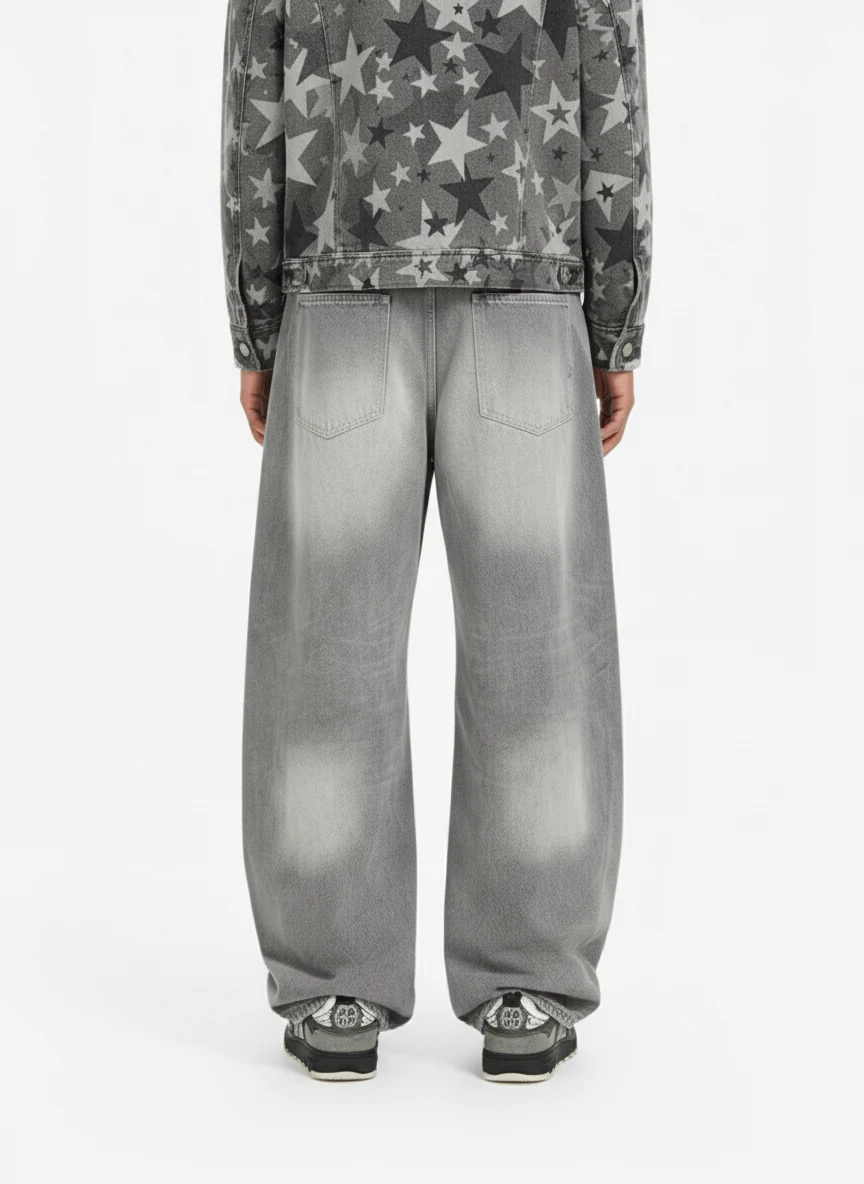Retro Washed Distressed Curved Blade Wide-Leg Jeans - Image 3