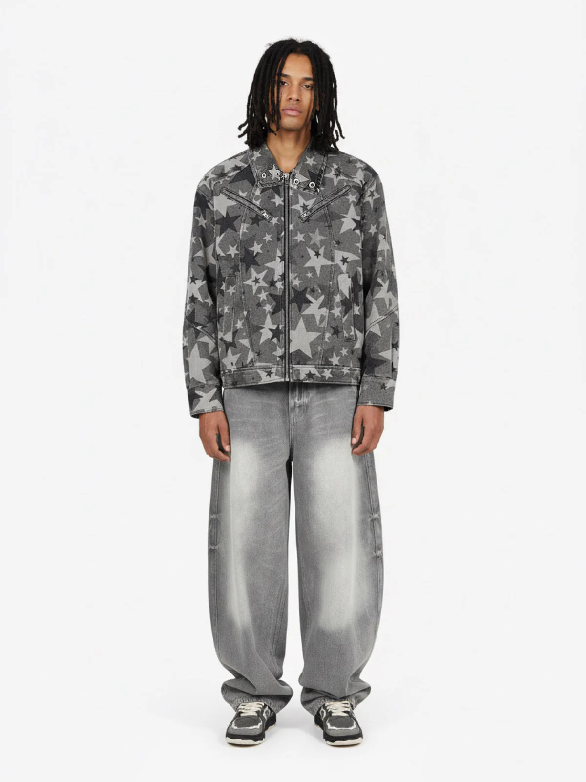 Retro Washed Distressed Curved Blade Wide-Leg Jeans - Image 4