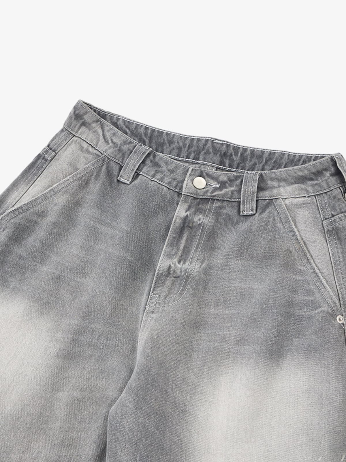 Retro Washed Distressed Curved Blade Wide-Leg Jeans - Image 8