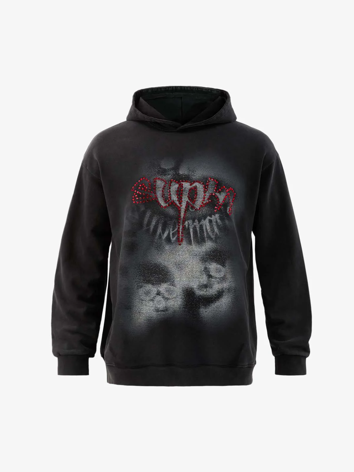 Rhinestone Letter Airbrush Graphic Pullover Hoodie - Image 2