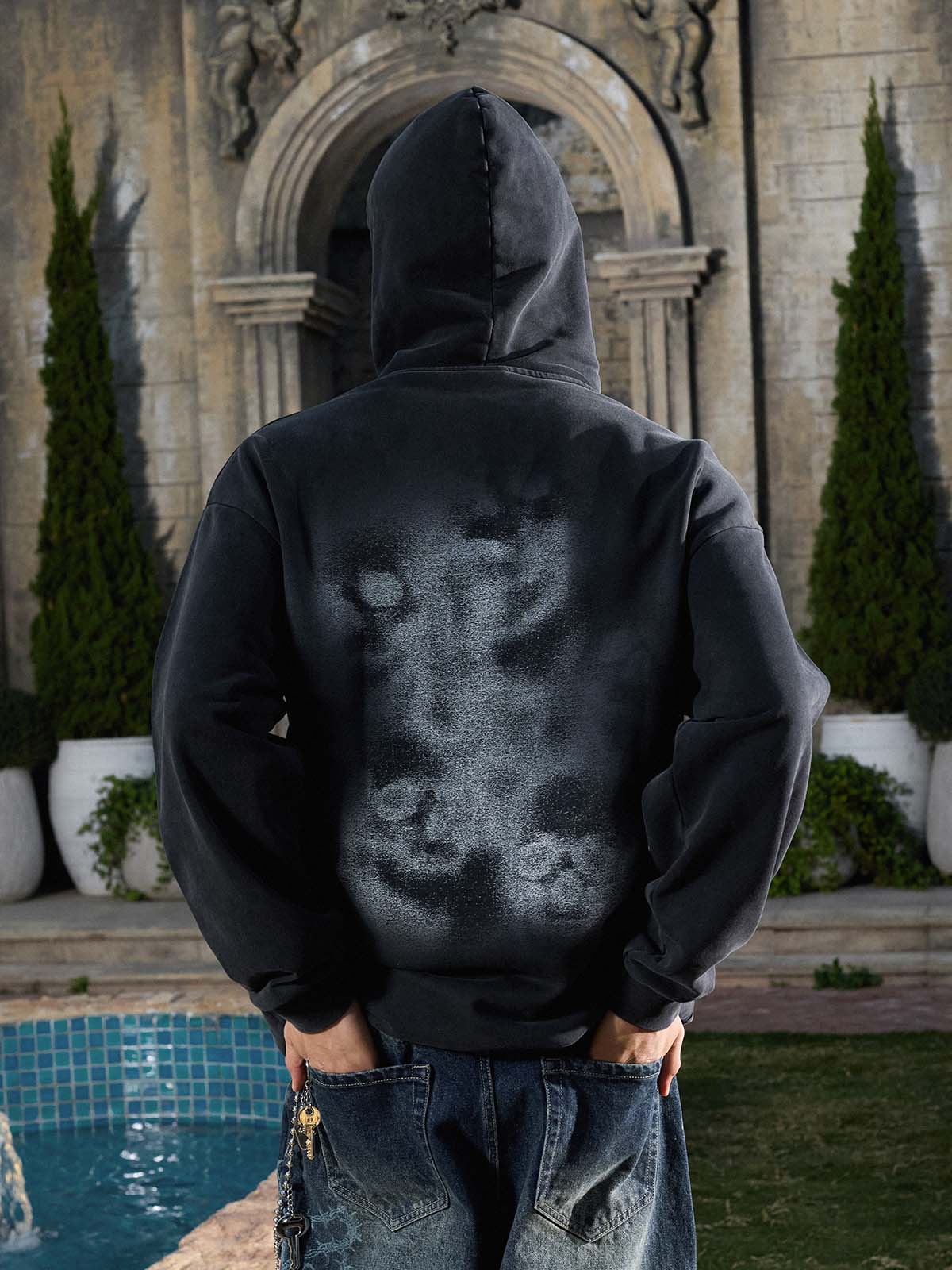 Rhinestone Letter Airbrush Graphic Pullover Hoodie - Image 5