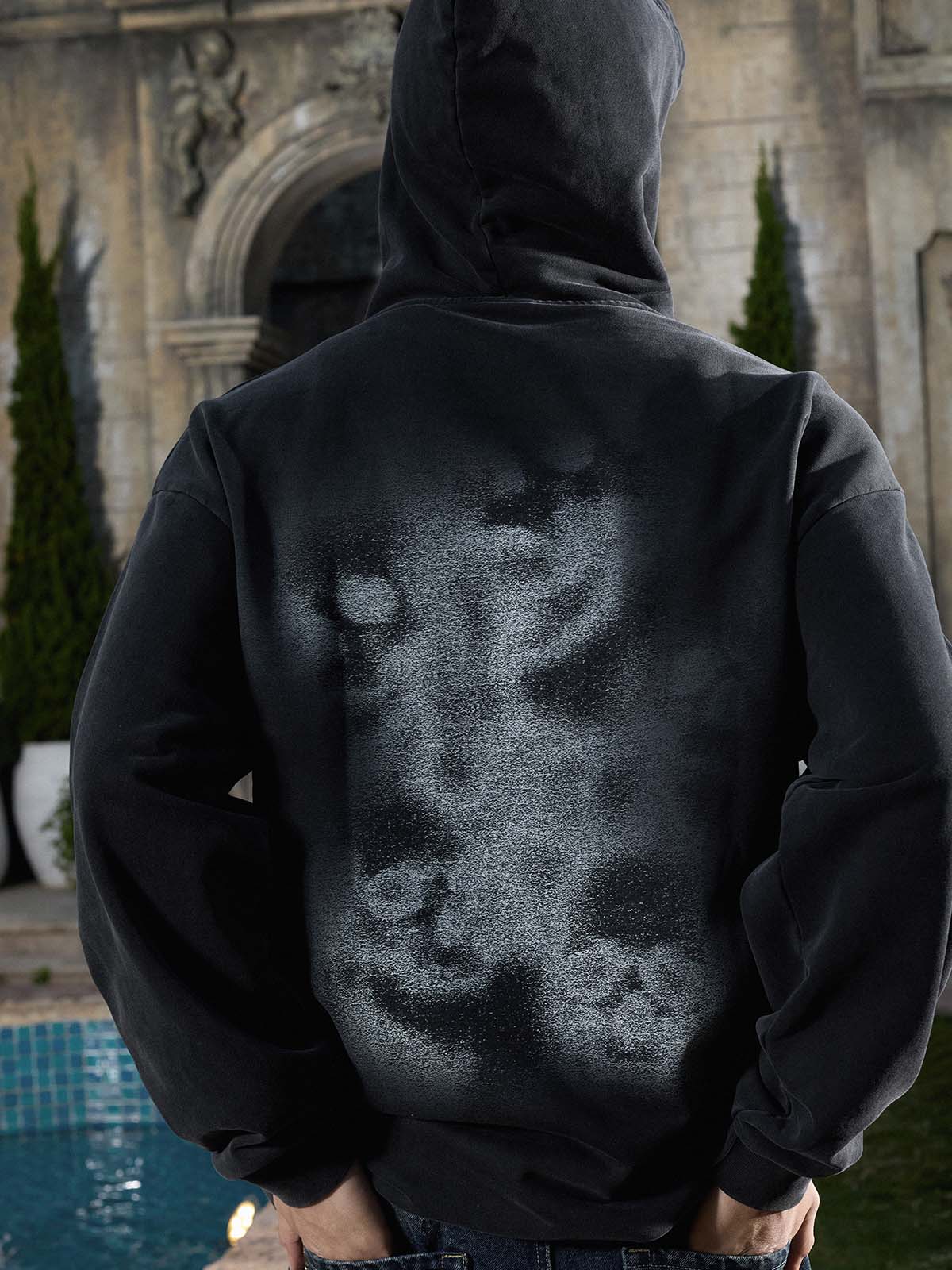 Rhinestone Letter Airbrush Graphic Pullover Hoodie - Image 6