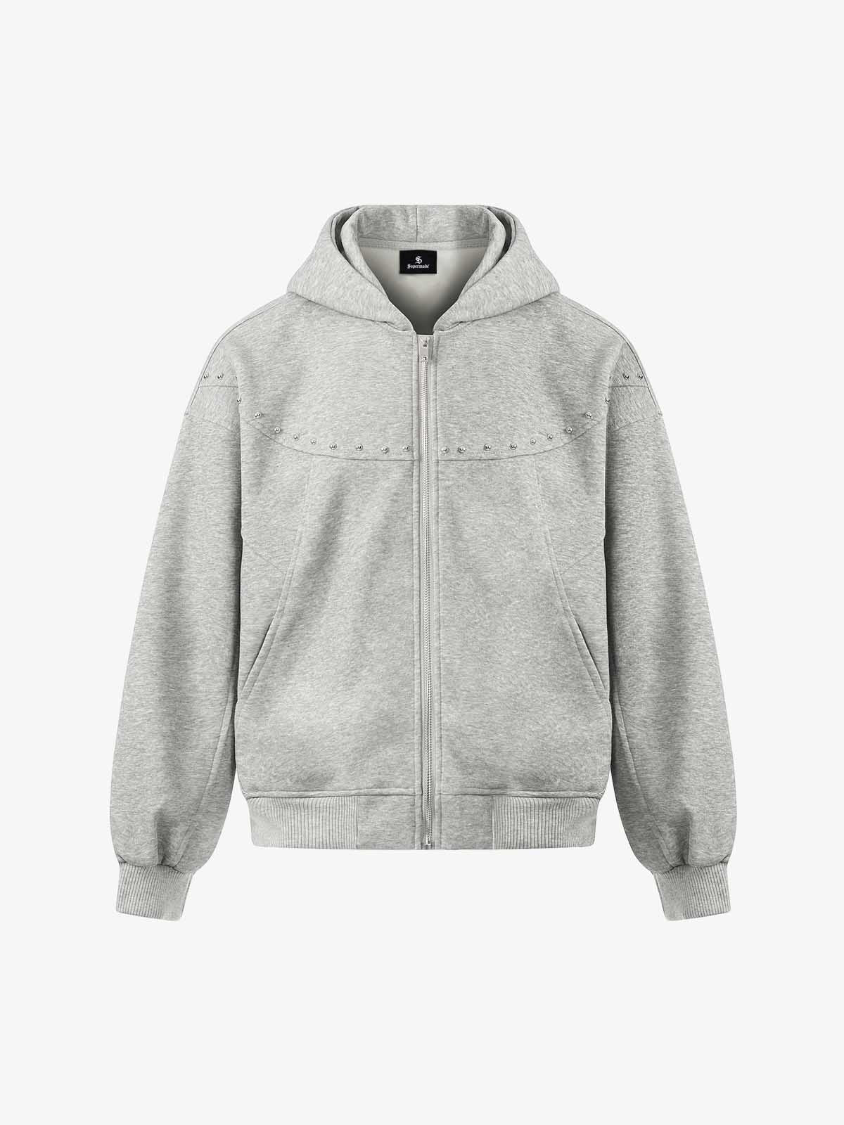 Rivet Detail Fleece Zip Up Hoodie - Image 2
