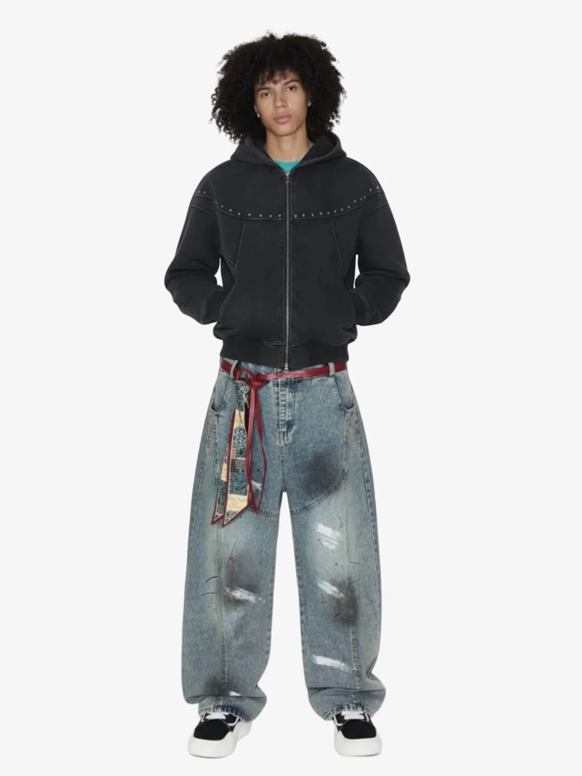 Rivet Detail Fleece Zip Up Hoodie - Image 4