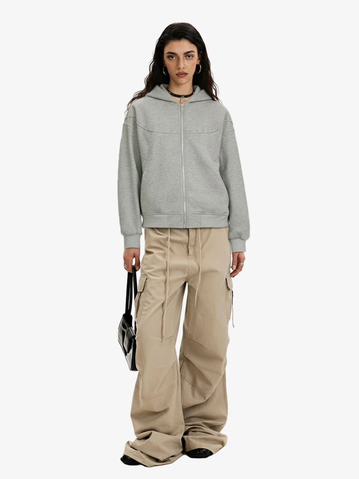 Rivet Detail Fleece Zip Up Hoodie - Image 6