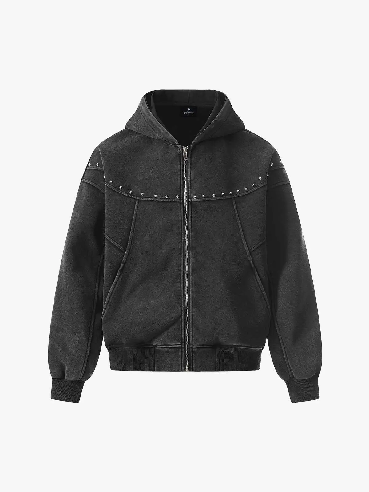 Rivet Detail Fleece Zip Up Hoodie - Image 8