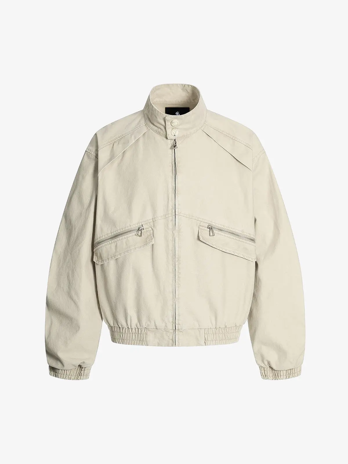 Ruched Sleeve Stand Collar Zip Jacket