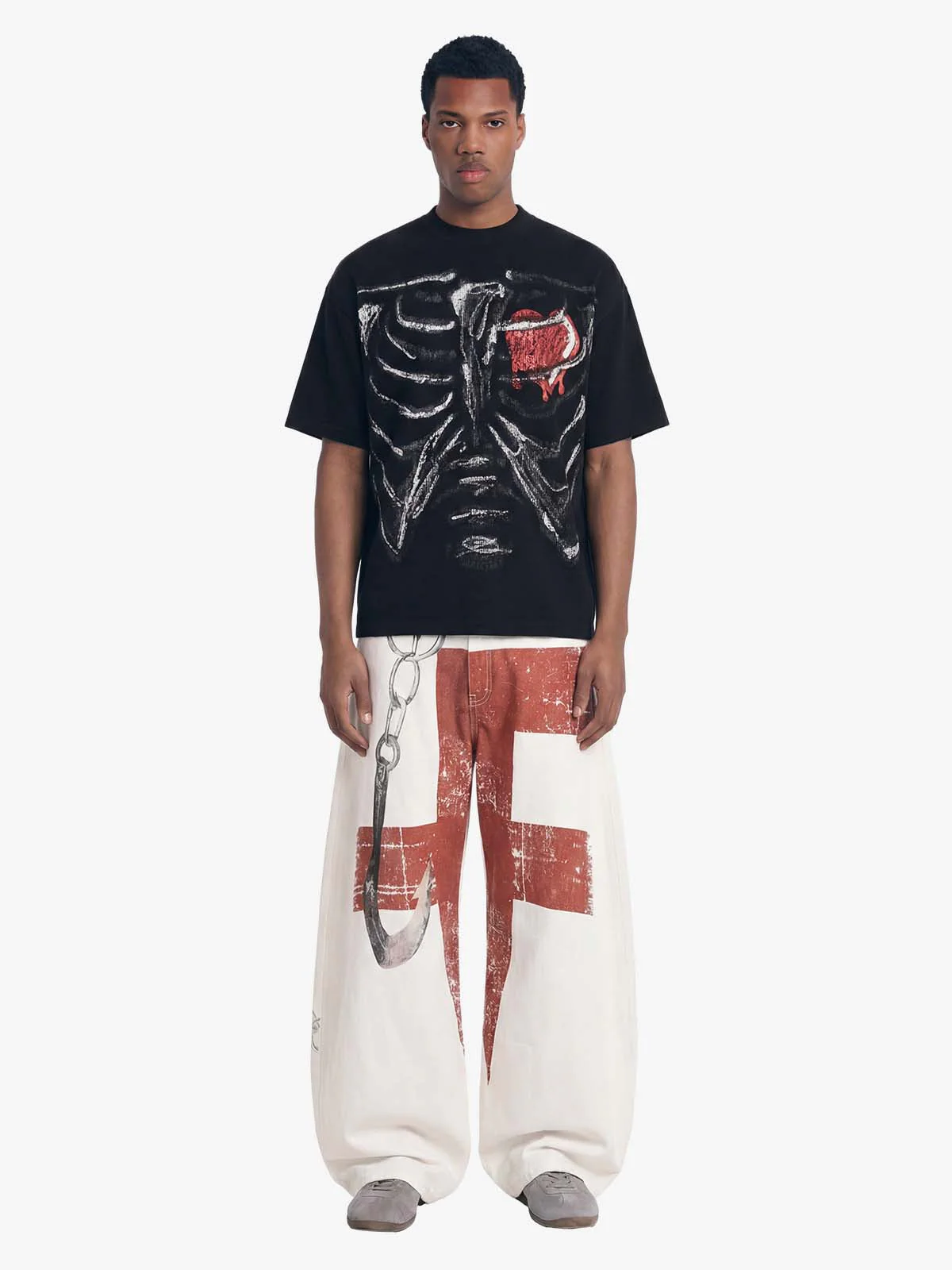 Skeleton & Melted Heart Graphic Waffle Knit T-Shirt - Image 7