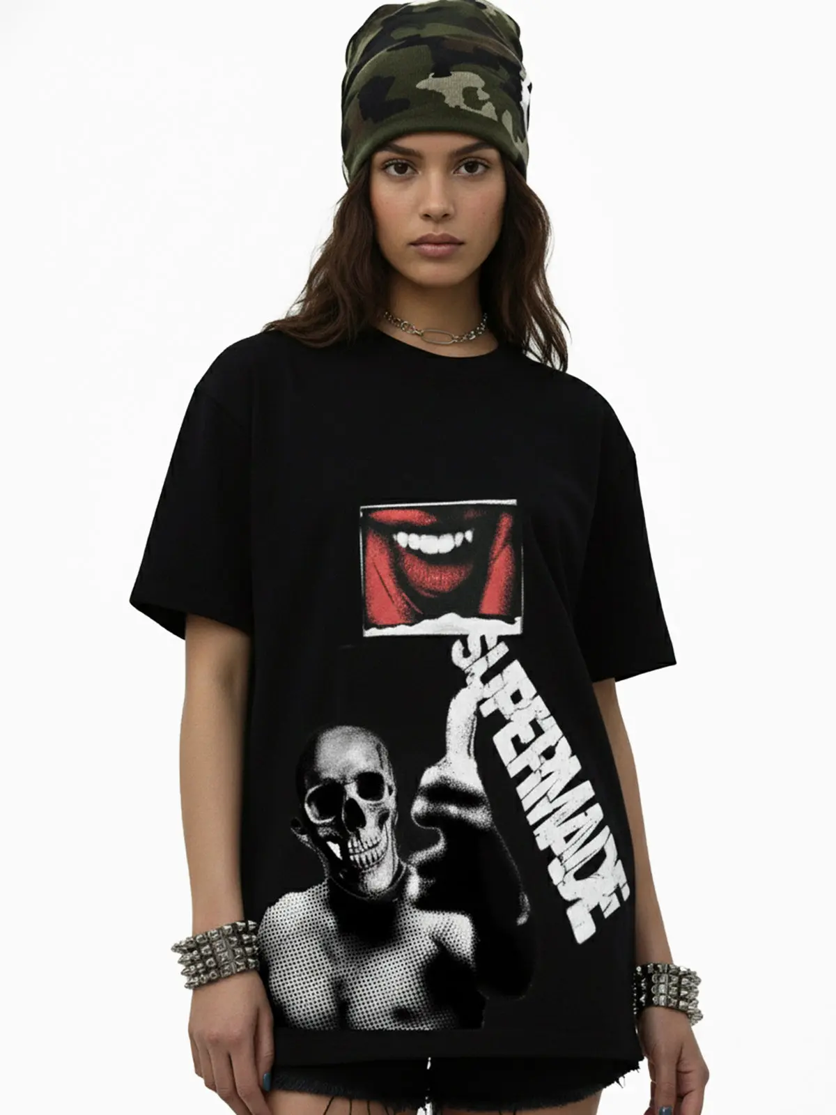 Skull Graphic Gothic Print T-Shirt - Image 5