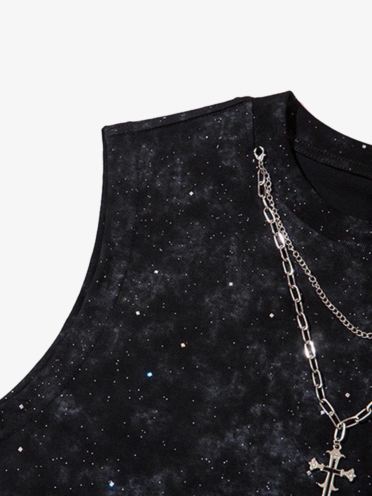 Retro Rhinestone Cross Chain Vest - Image 3