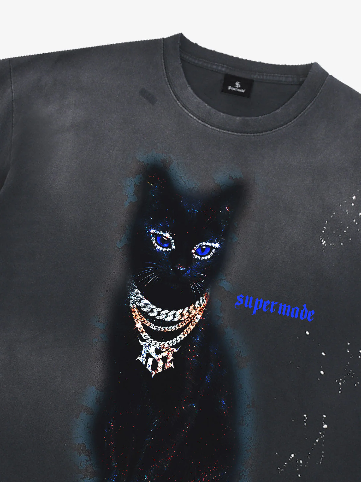 Splatter Design Chain Black Cat Graphic T-Shirt - Image 8