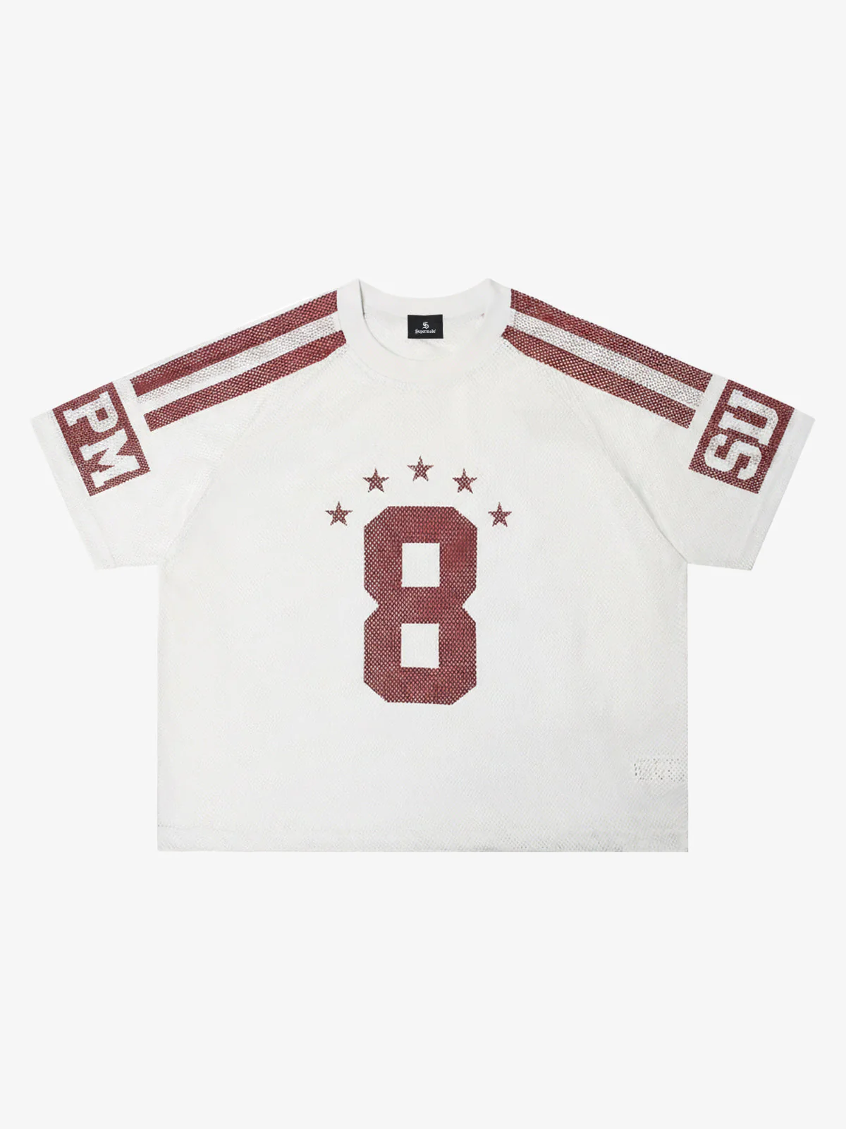 Star Design Number 8 Cropped Sleeve Stripes Jersey T-Shirt - Image 2