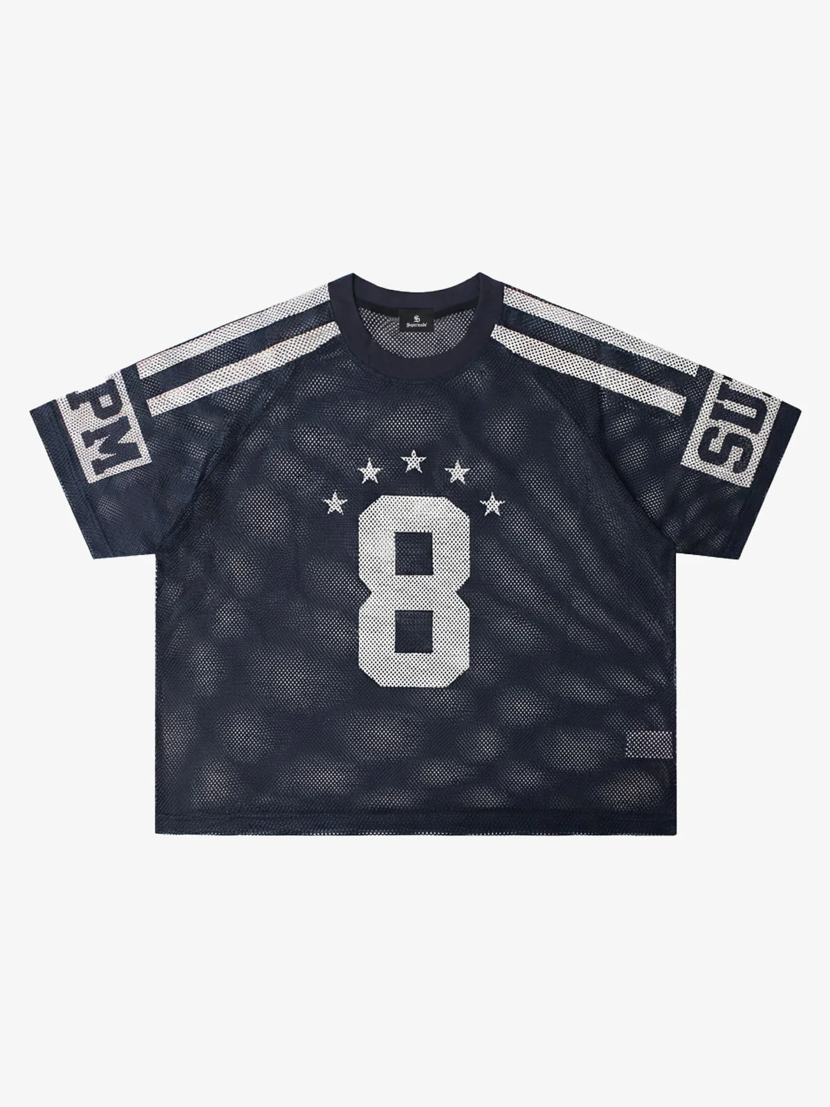Star Design Number 8 Cropped Sleeve Stripes Jersey T-Shirt - Image 6