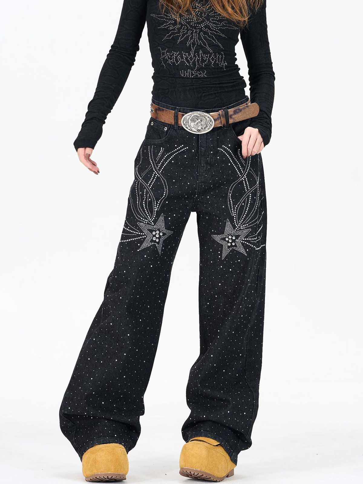 Star Rhinestone Embellished Baggy Jeans - Image 2