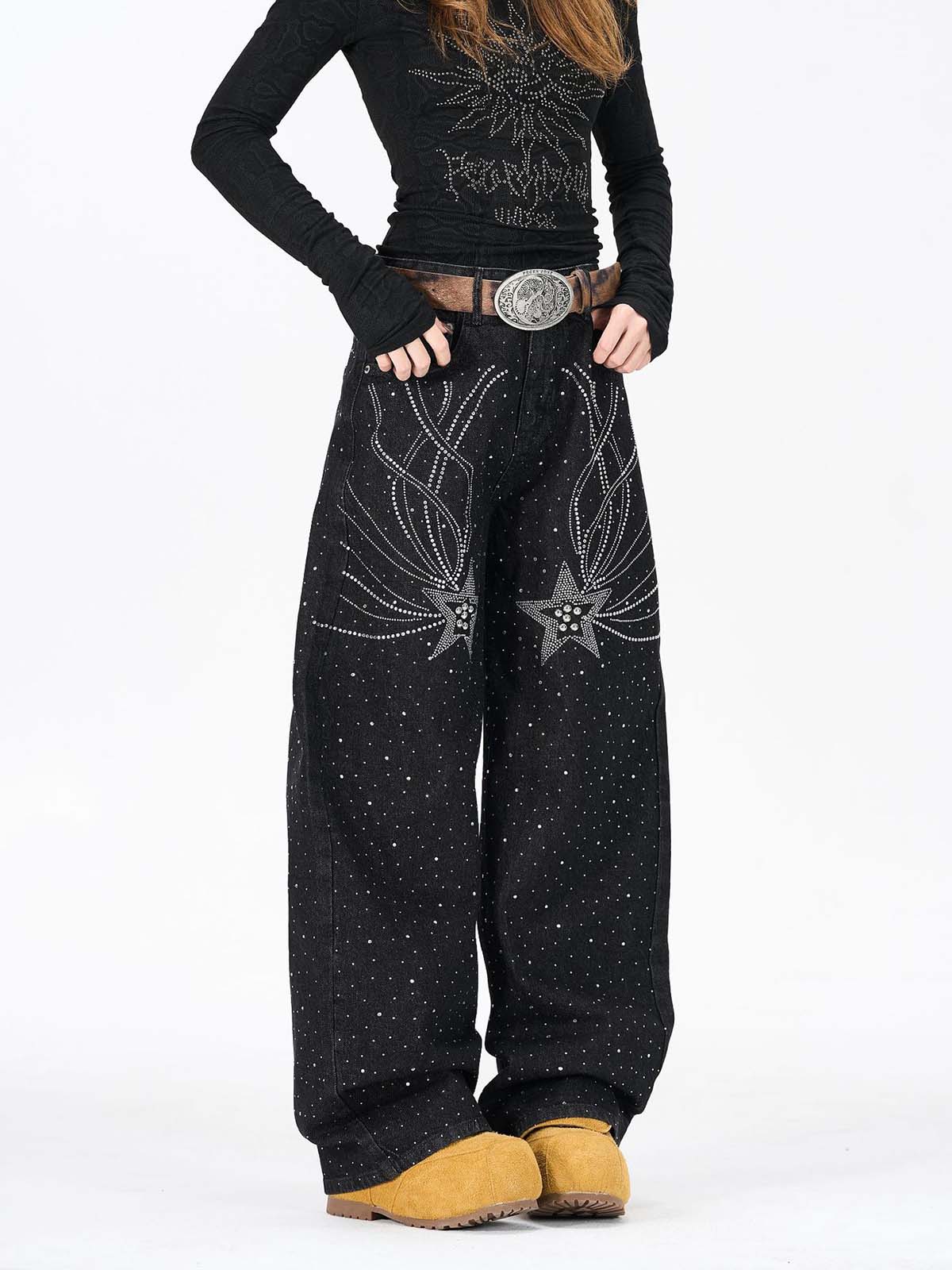 Star Rhinestone Embellished Baggy Jeans - Image 3