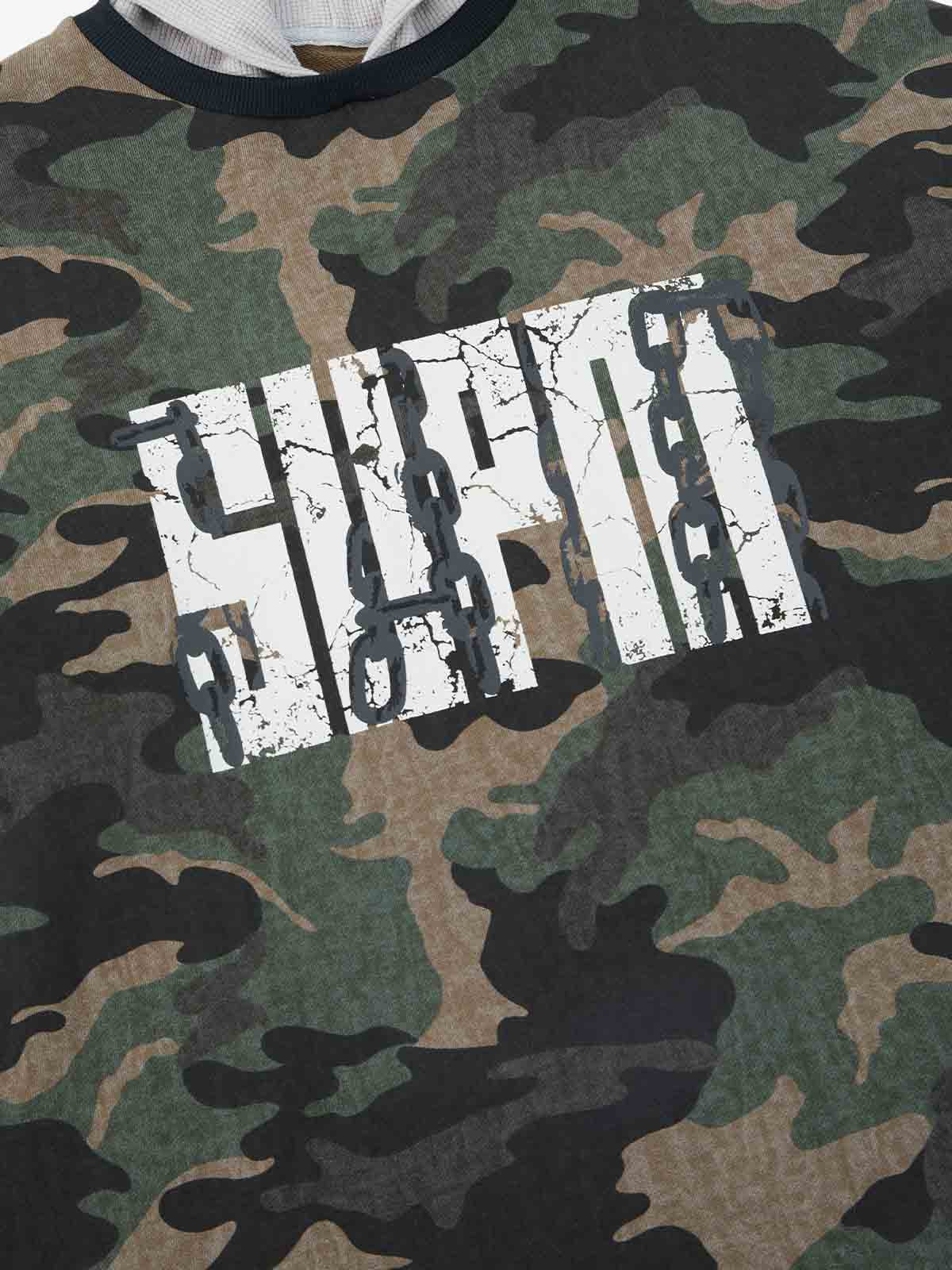 Street Camouflage Patchwork Faux Two-Piece Hooded Top - Image 9