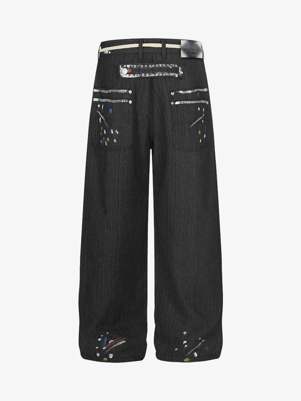 Street Contrast Artistic Graffiti Drawstring Jeans - Image 2