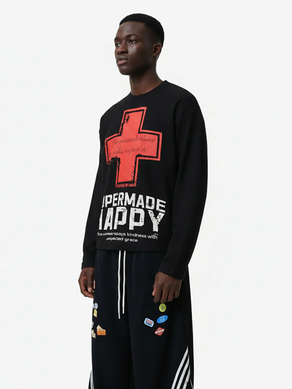 Street Cross Lettering Print Long-Sleeved T-Shirt - Image 2
