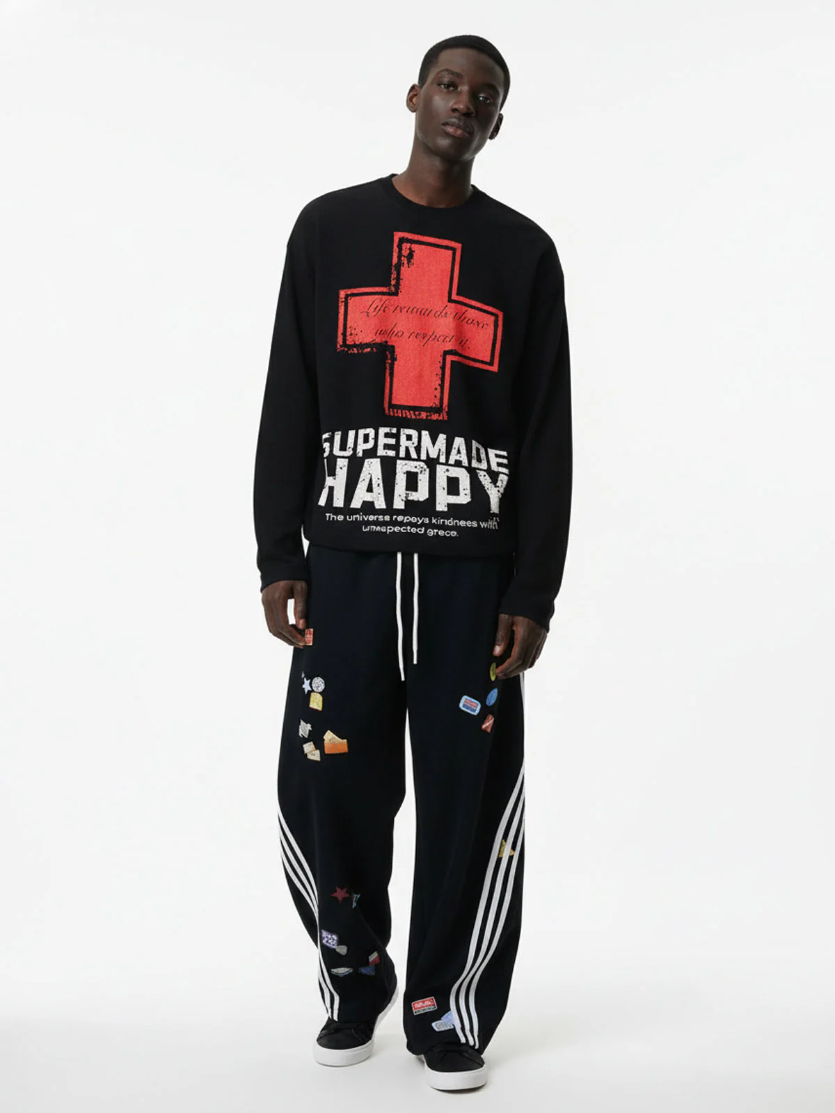 Street Cross Lettering Print Long-Sleeved T-Shirt - Image 3