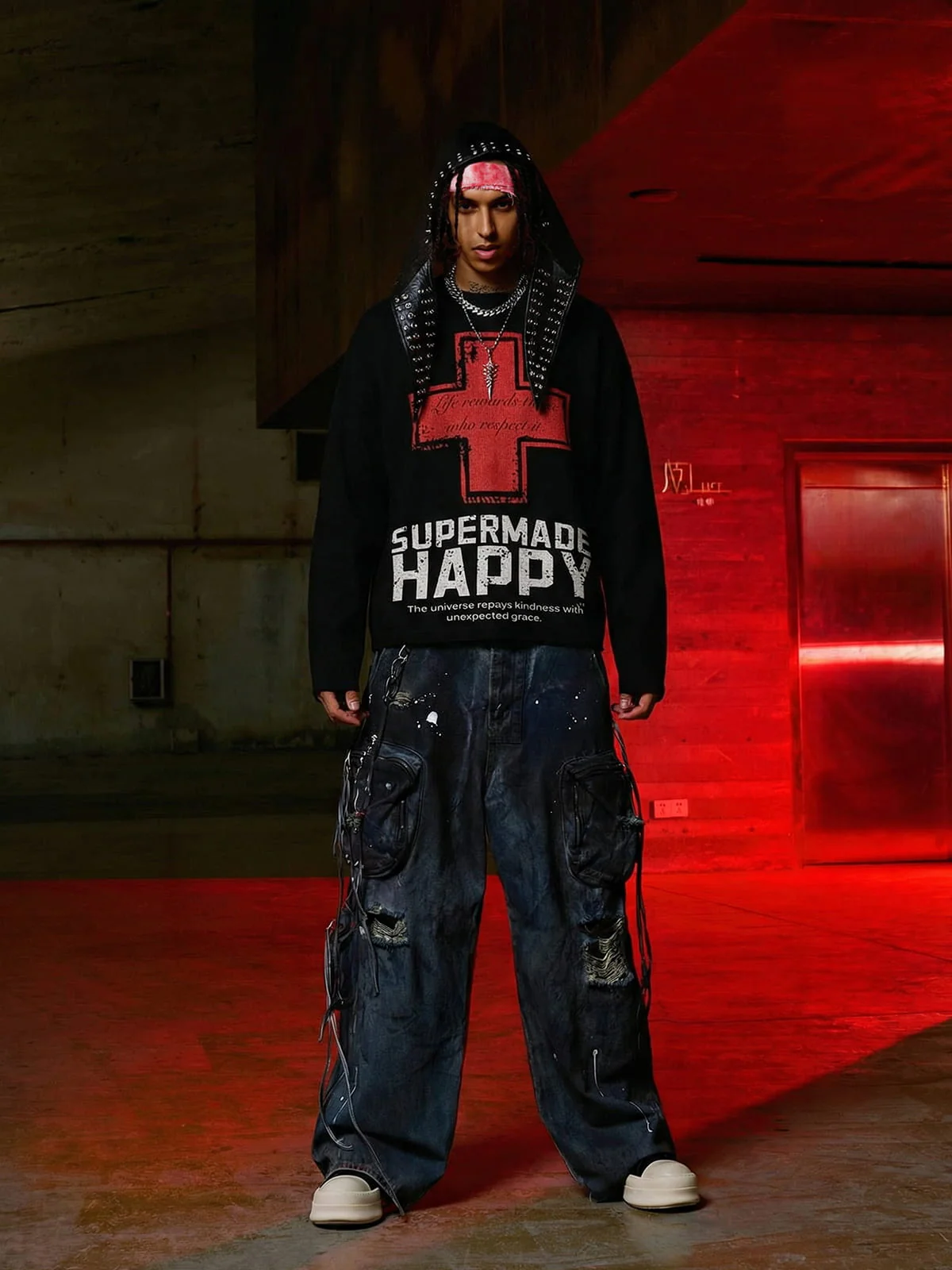 Street Cross Lettering Print Long-Sleeved T-Shirt - Image 5