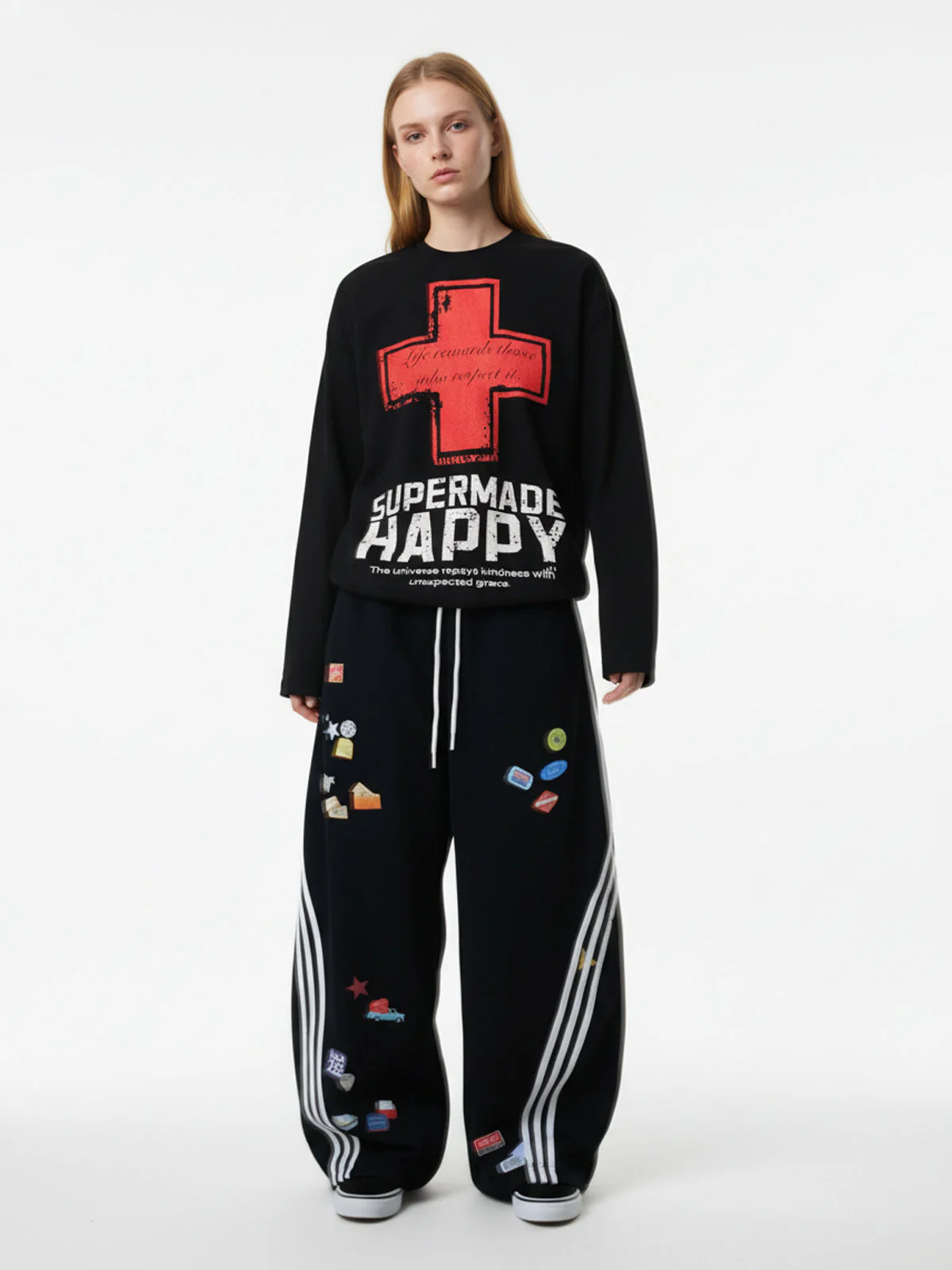 Street Cross Lettering Print Long-Sleeved T-Shirt - Image 7