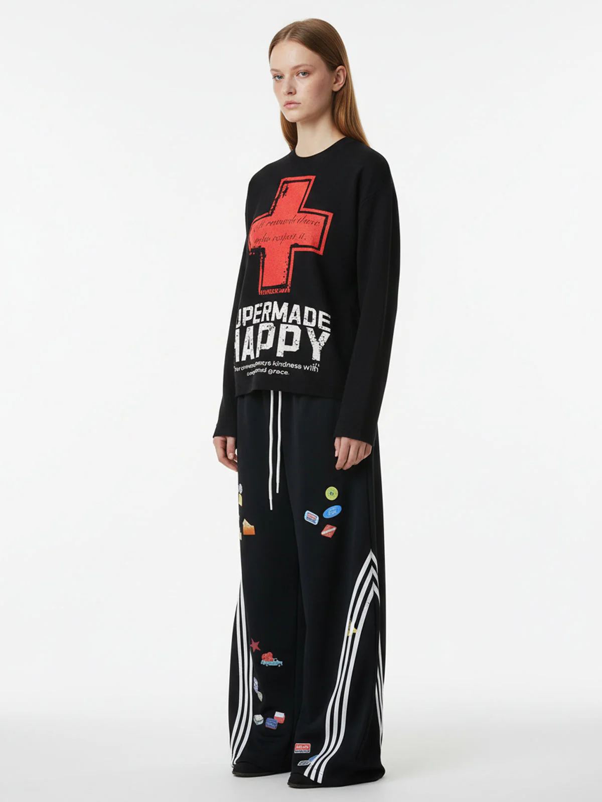 Street Cross Lettering Print Long-Sleeved T-Shirt - Image 9