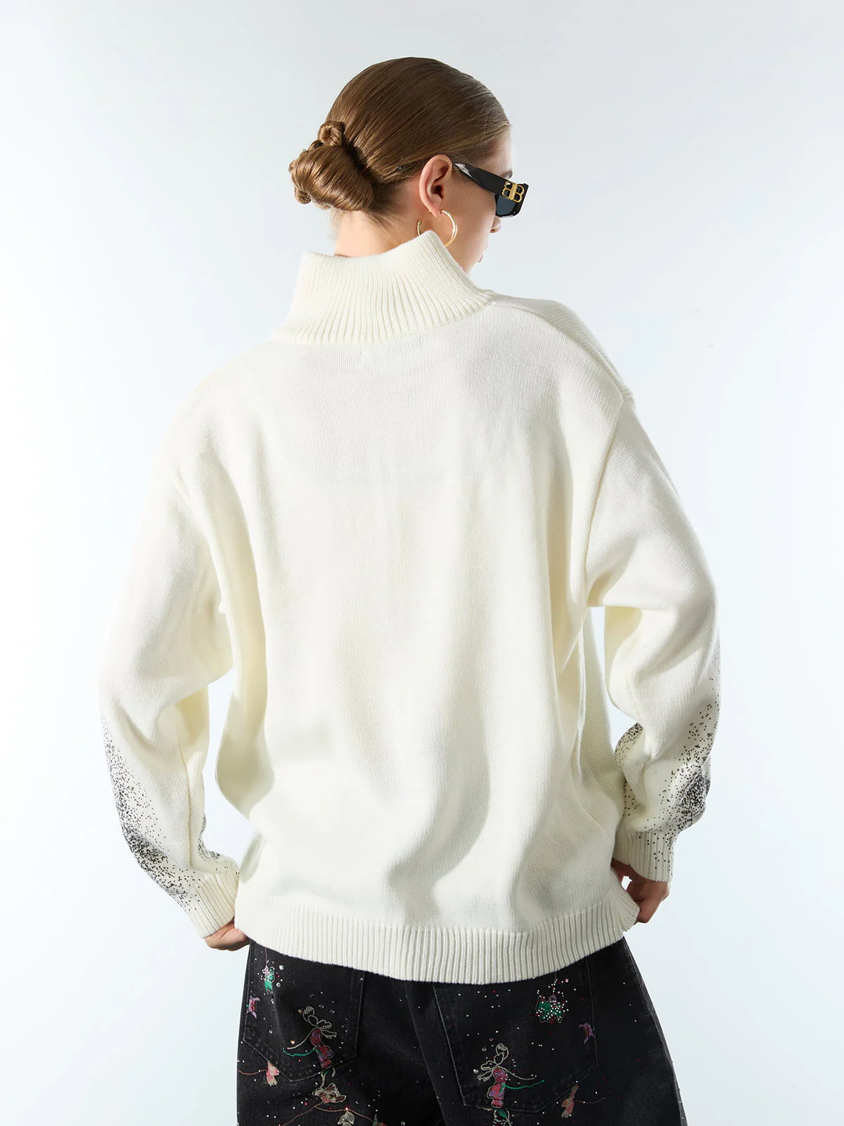 Street Dark Phantom Butterfly Stand-Collar Knit Cardigan Sweater - Image 5