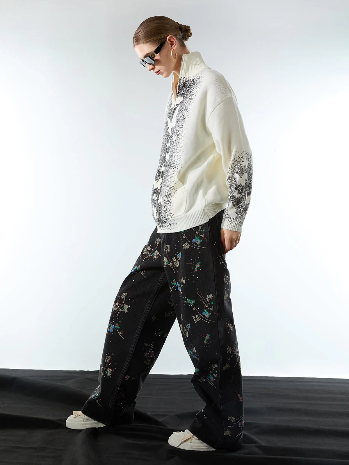 Street Dark Phantom Butterfly Stand-Collar Knit Cardigan Sweater - Image 7