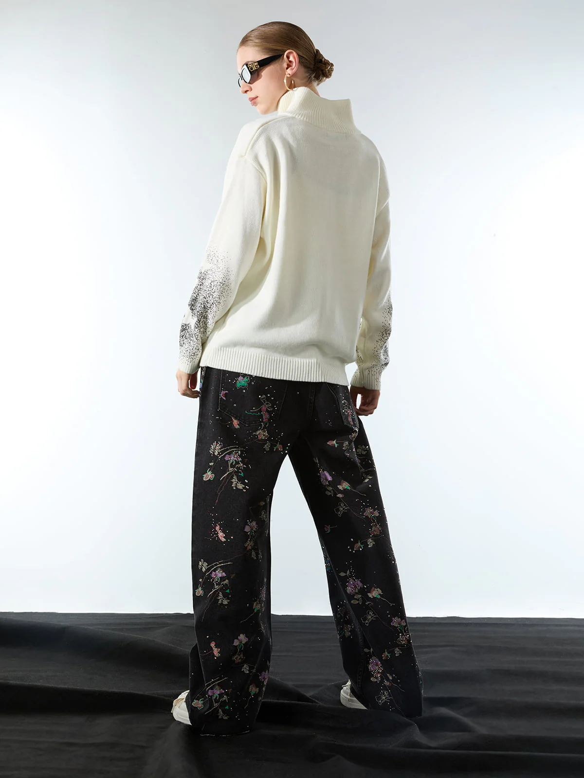 Street Dark Phantom Butterfly Stand-Collar Knit Cardigan Sweater - Image 8