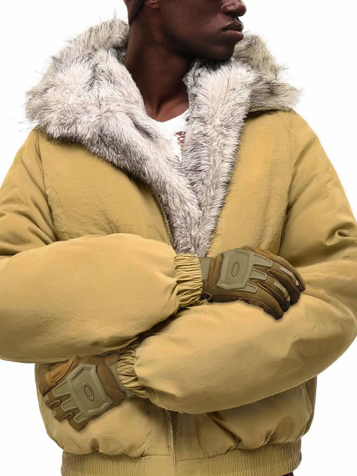 Street Faux Fur Collar Hooded Windproof Padded Jacket - Image 7