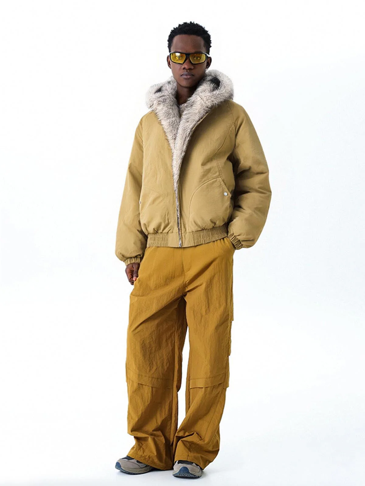 Street Faux Fur Collar Hooded Windproof Padded Jacket - Image 8