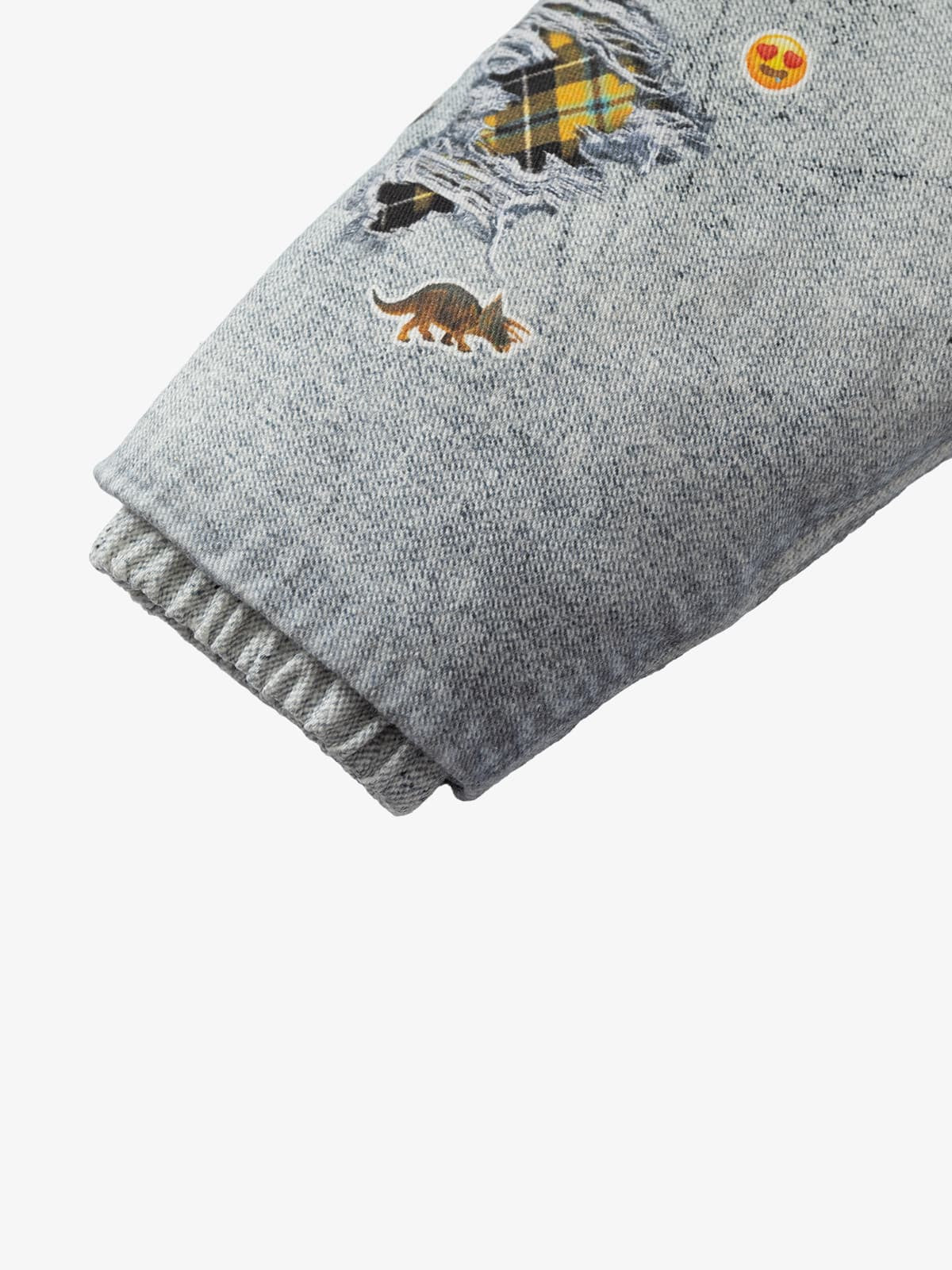 Street Illusion Denim Print Stand Collar Padded Cotton Jacket - Image 15