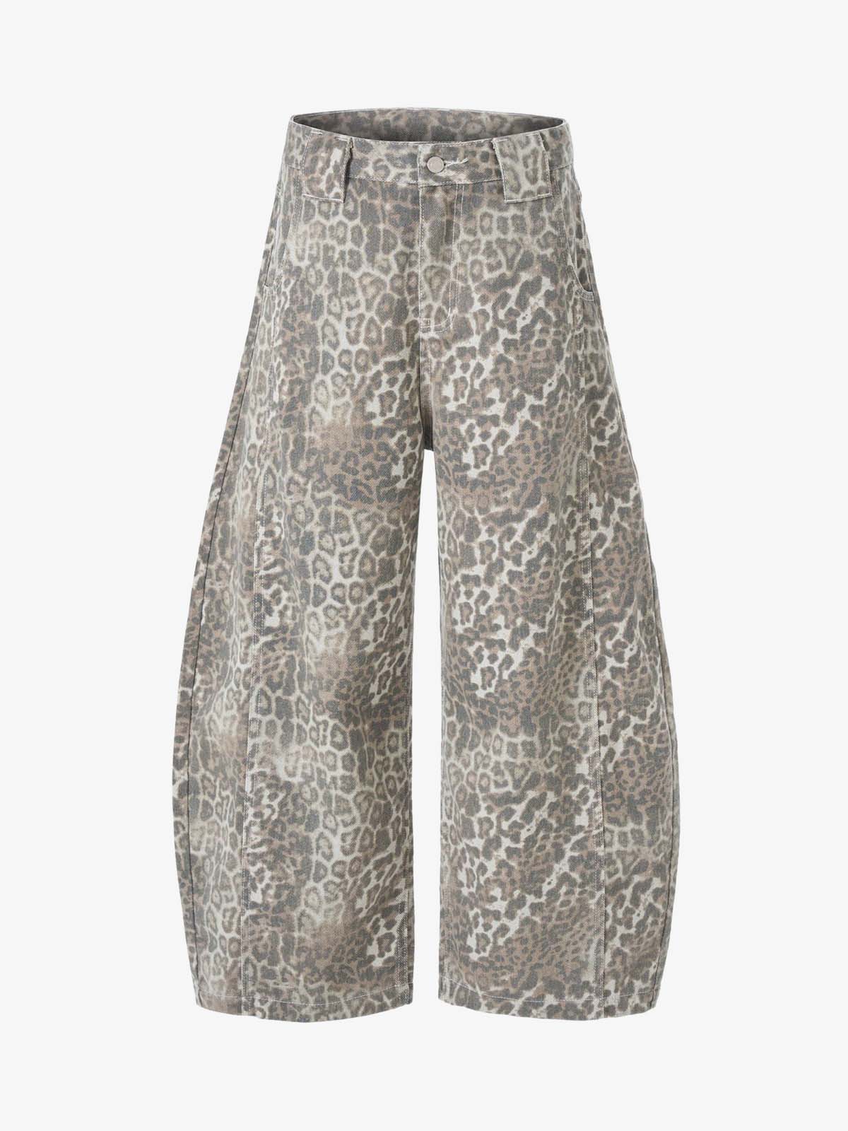 Street Leopard Camouflage Pleated Barrel Jeans - Image 2