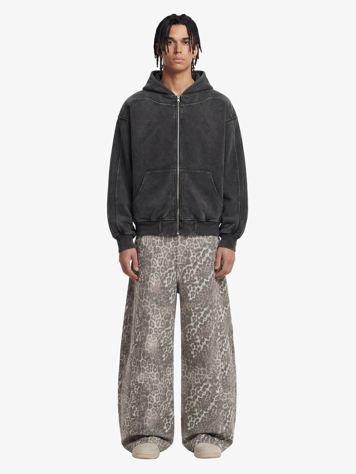 Street Leopard Camouflage Pleated Barrel Jeans - Image 4