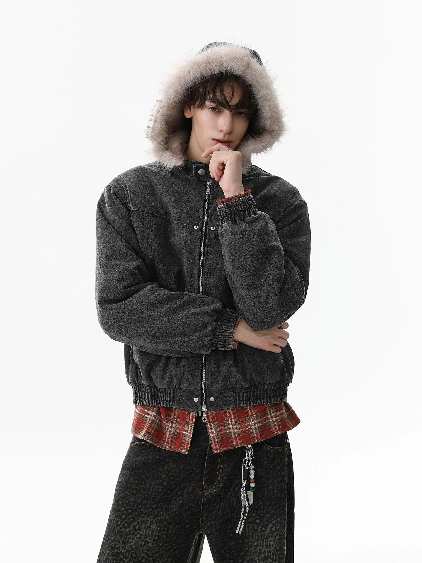 Street Outdoor Detachable Fur Collar Fleece Hooded Padded Jacket - Image 8