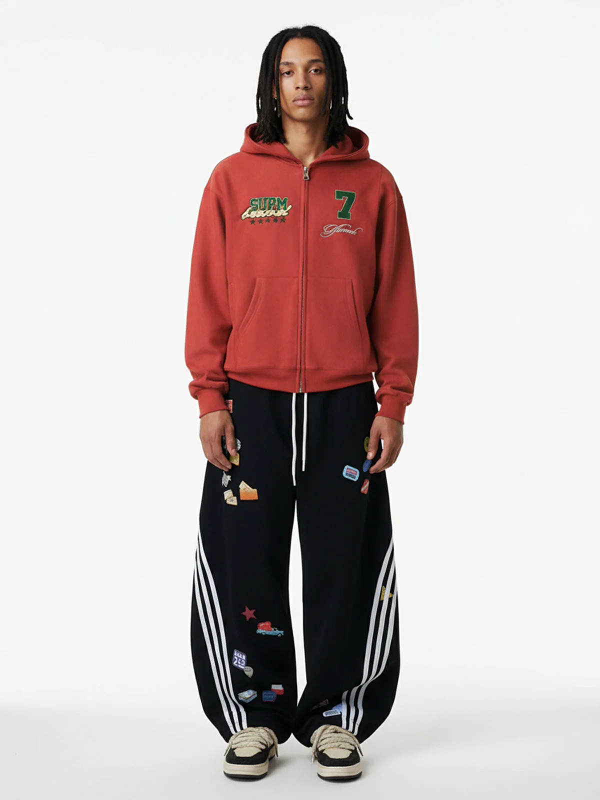 Street Patterned Striped Barrel Casual Pants - Image 2