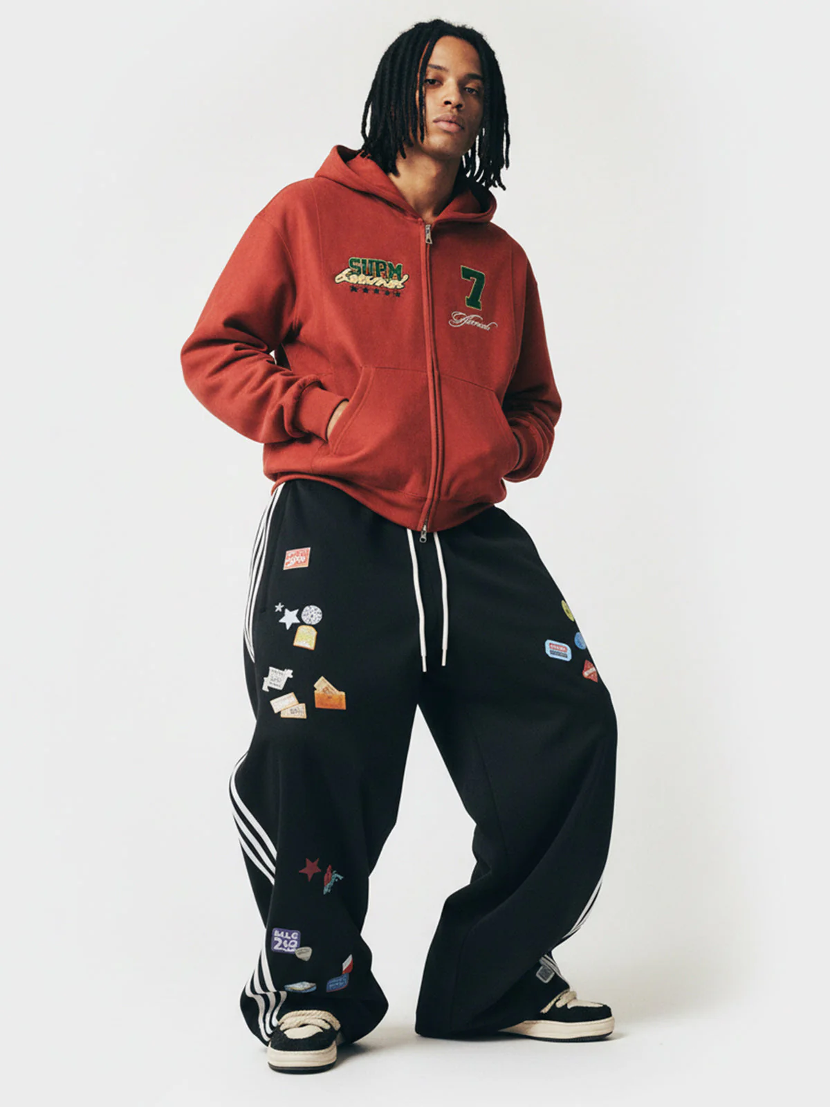 Street Patterned Striped Barrel Casual Pants - Image 3