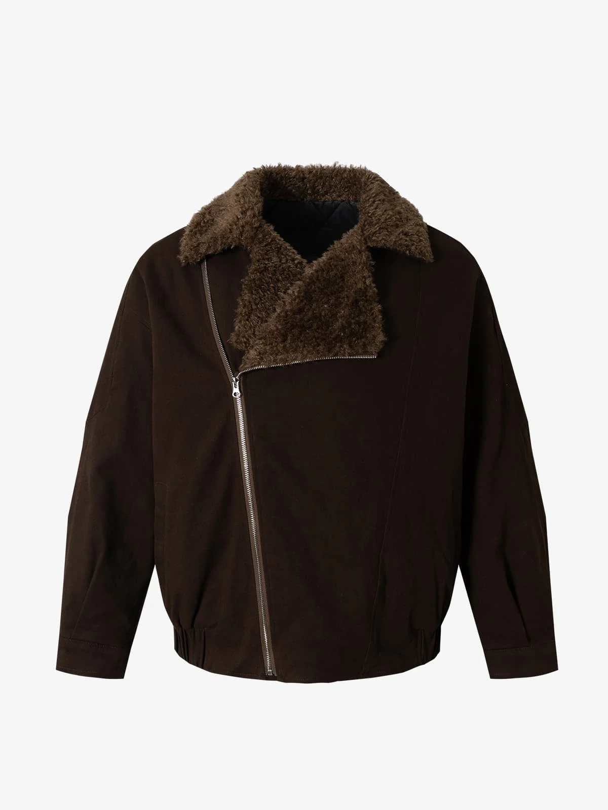 Street Punk Oblique Zipper Lambswool Collar Quilted Jacket - Image 2