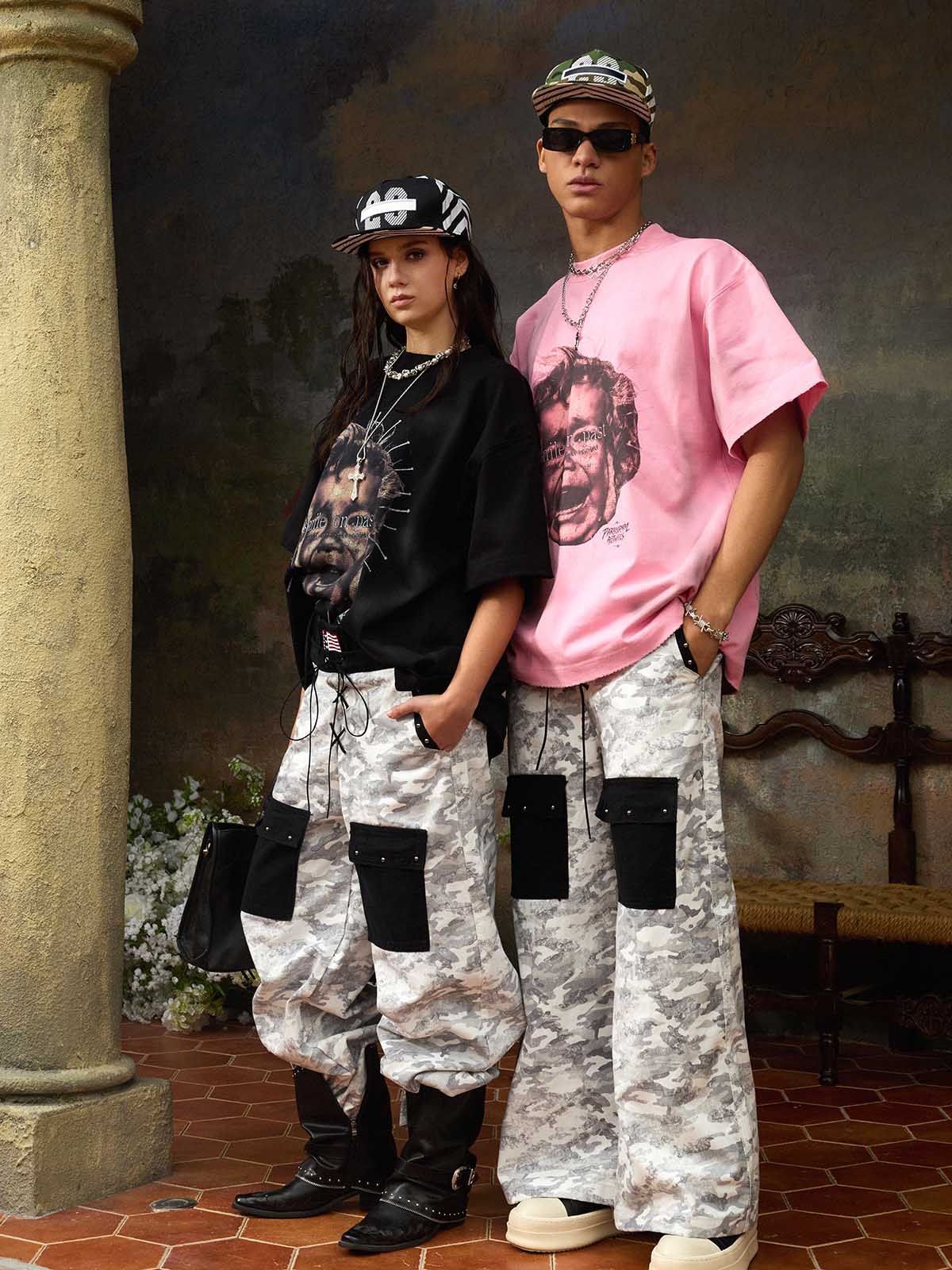 Street Retro Fun Portrait Print T-shirt - 2598 - Image 6