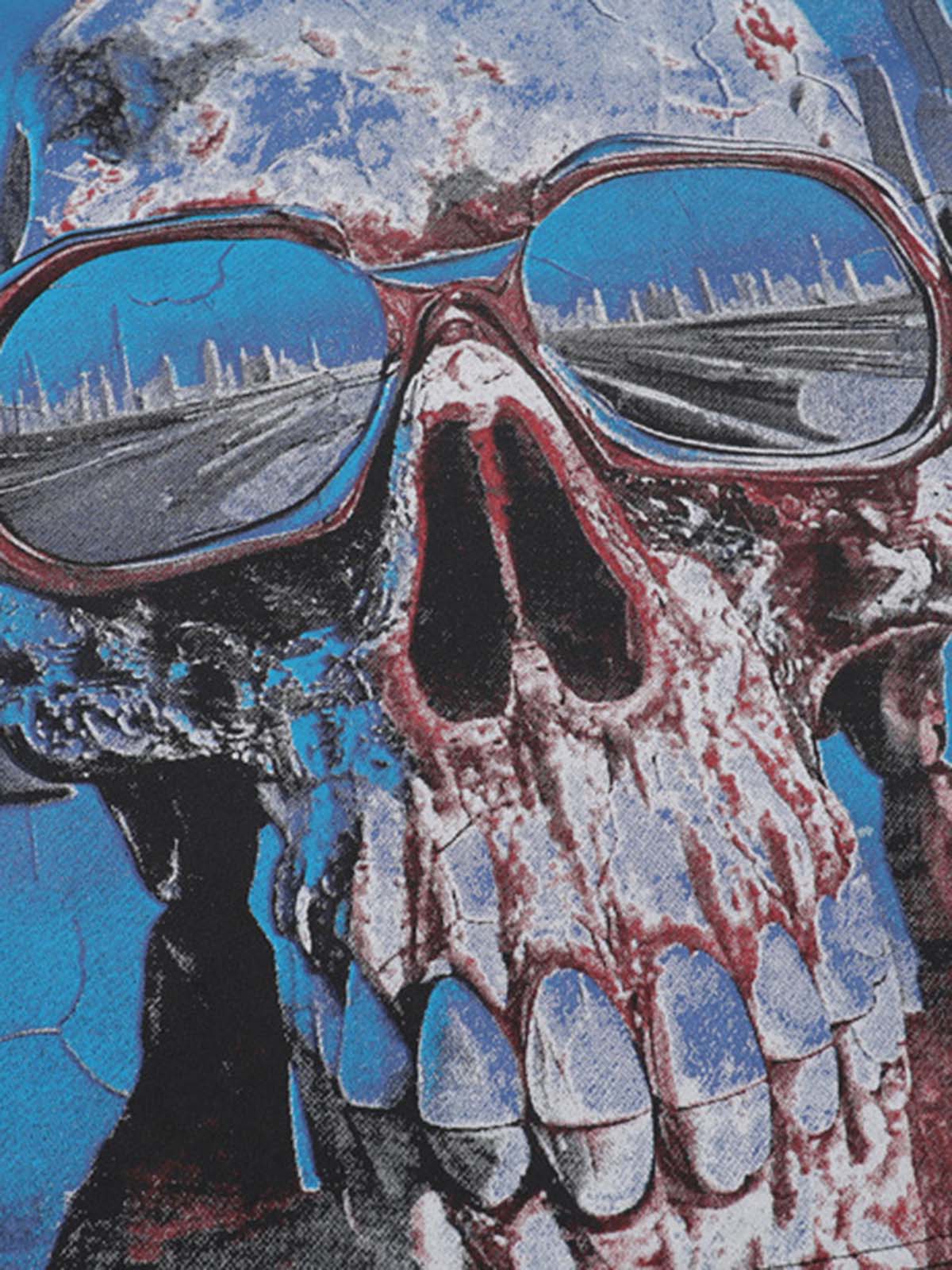 Jersey Knit Street Retro Skull Graffiti Print T-Shirt - Image 3