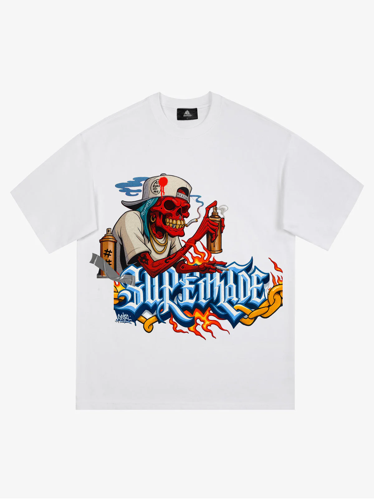 Street Skull Graffiti Artist Flame Flower Font T-Shirt
