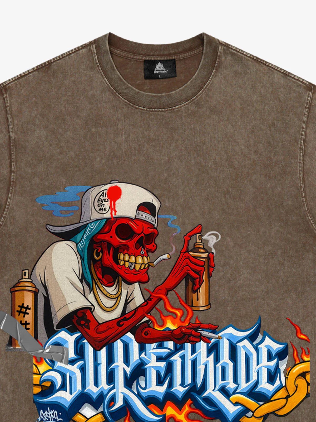 Street Skull Graffiti Artist Flame Flower Font T-Shirt - Image 12
