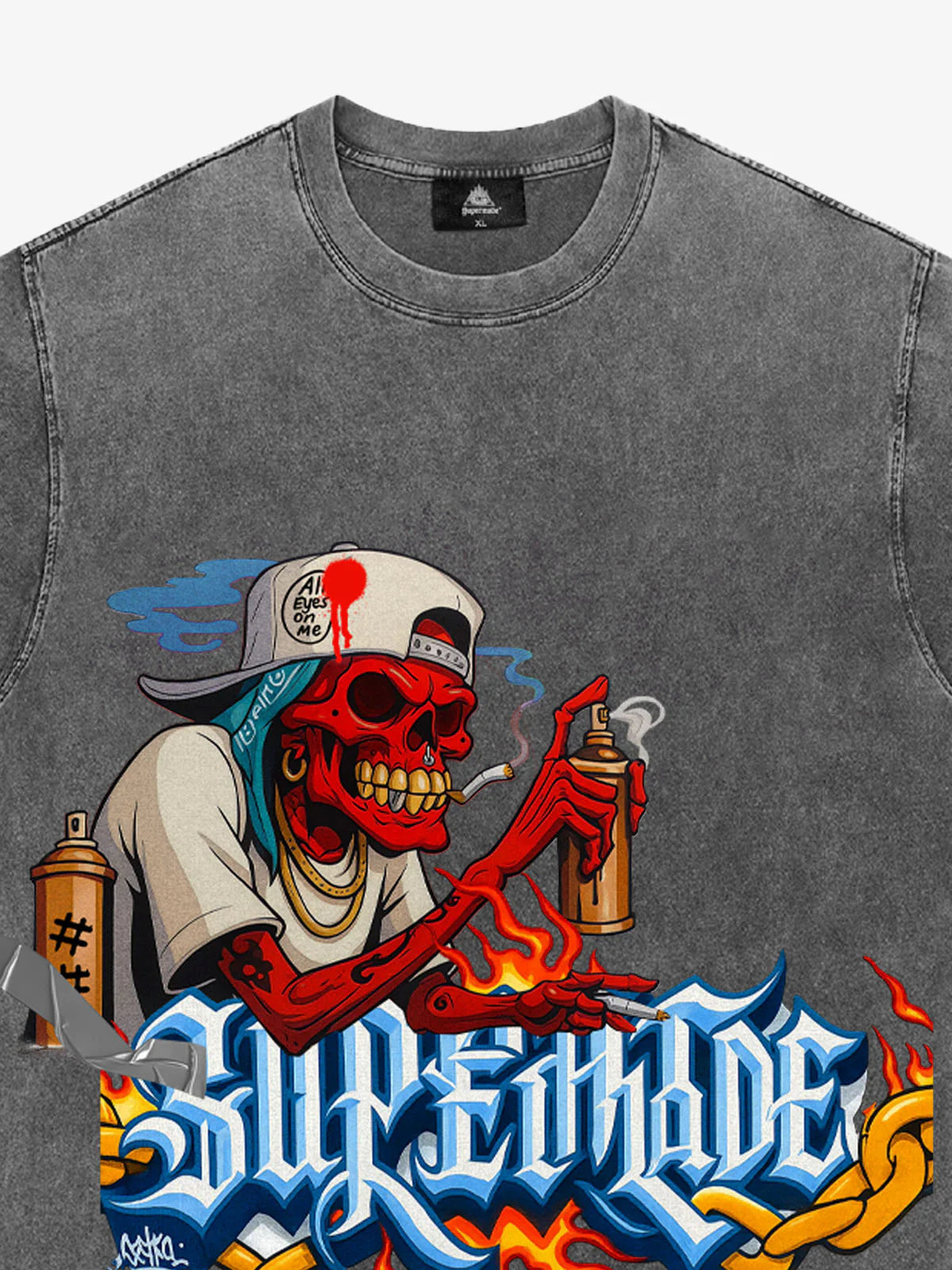 Street Skull Graffiti Artist Flame Flower Font T-Shirt - Image 13